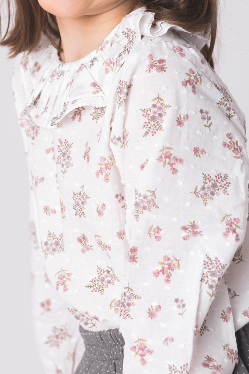 BLU04 Blusa cuello florecita rosa