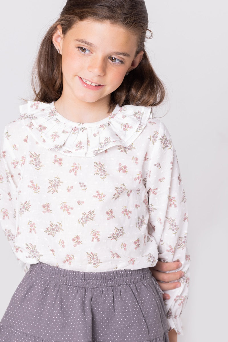 BLU04 Blusa cuello florecita rosa