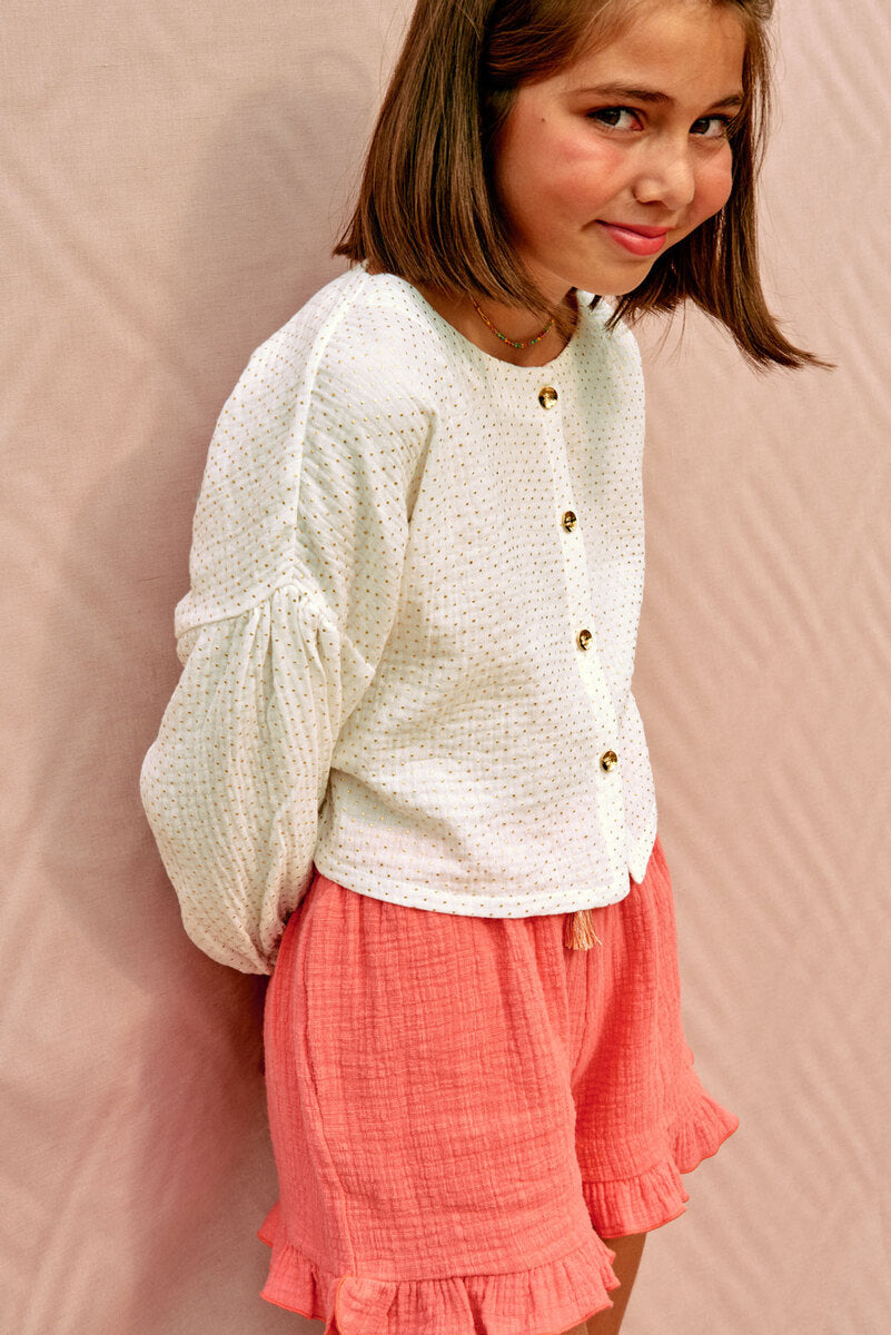 BLU07 Blusa boho blanca topitos dorados