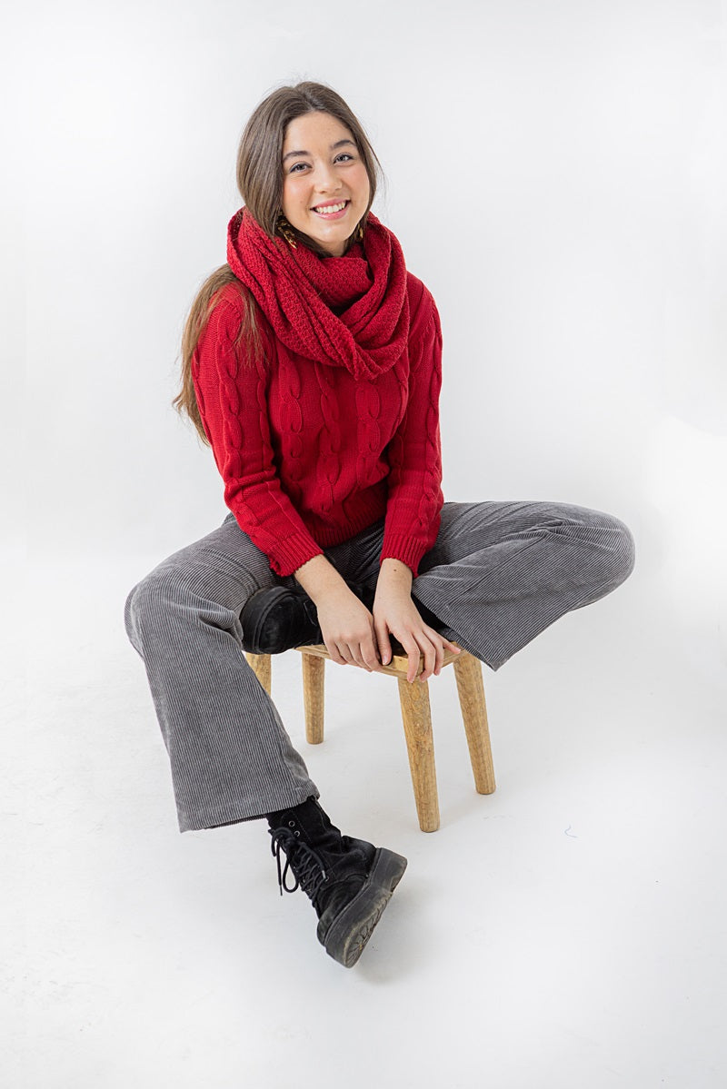 PUN01 Jersey trenzas guinda