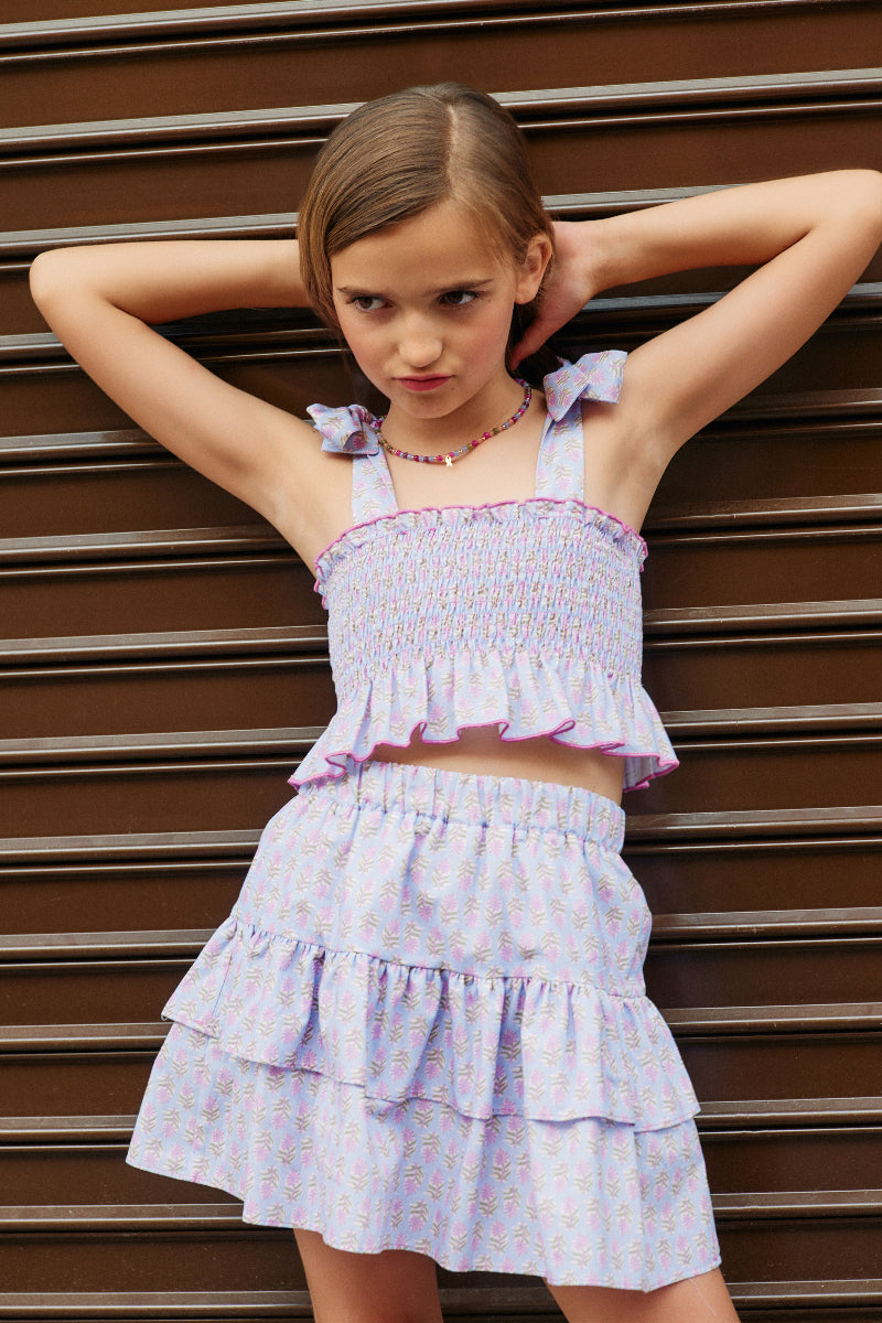 FAL02 Falda volantes flor india