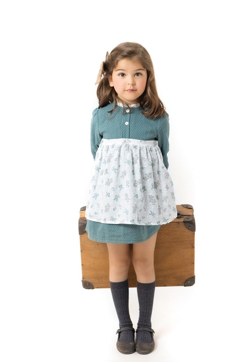 VES02 Vestido delantal topitos verde