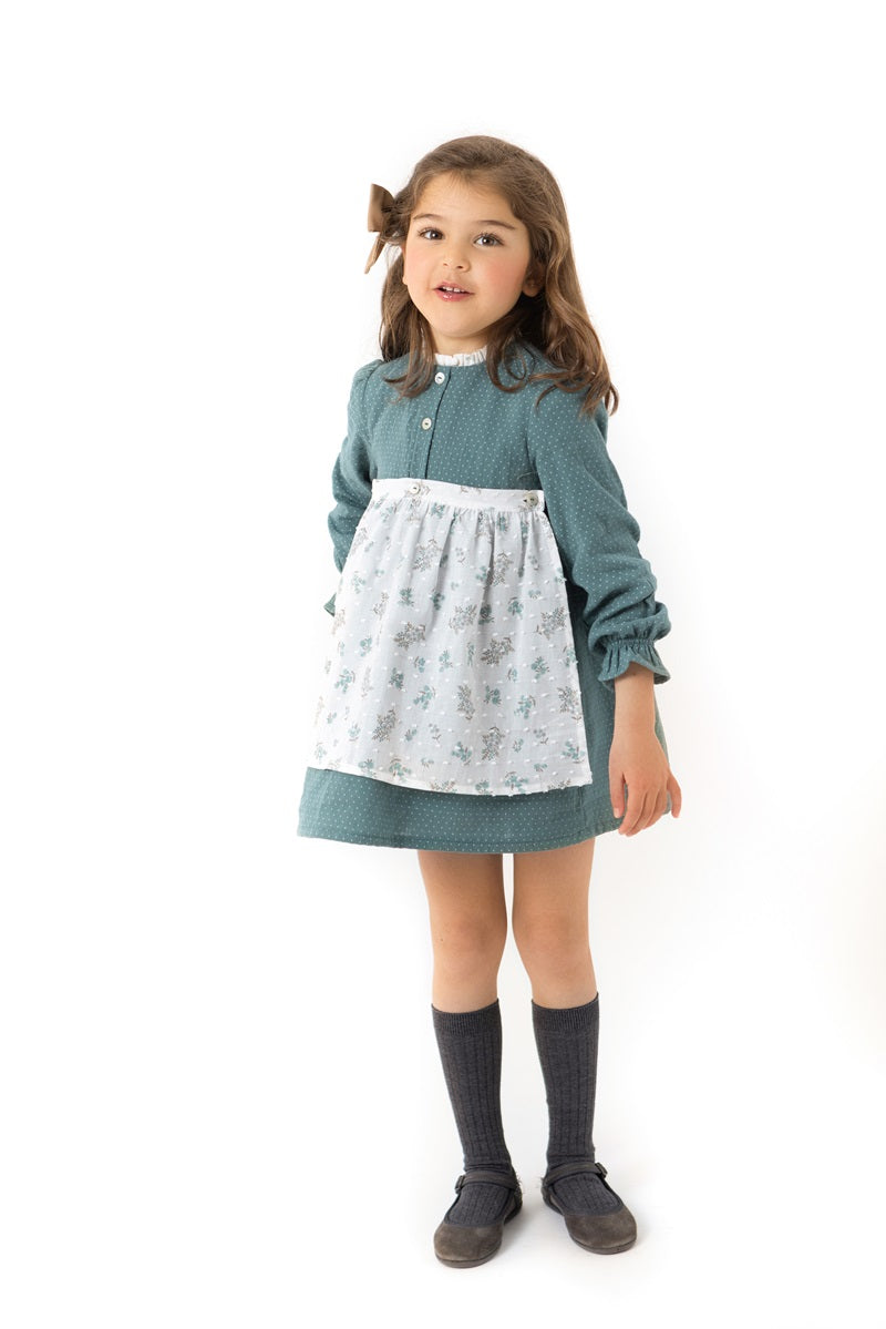 VES02 Vestido delantal topitos verde
