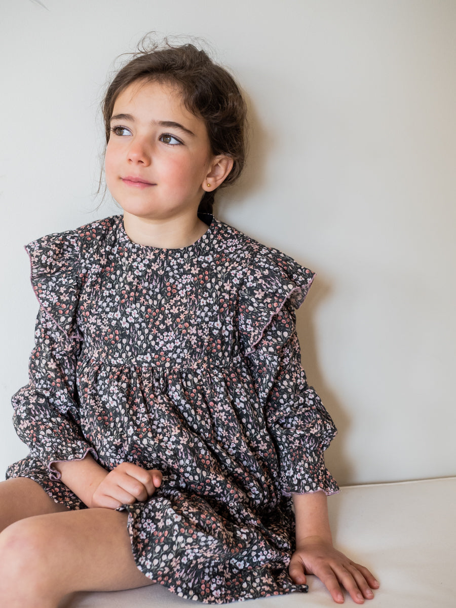 VES02 Vestido bucólico florecitas negras