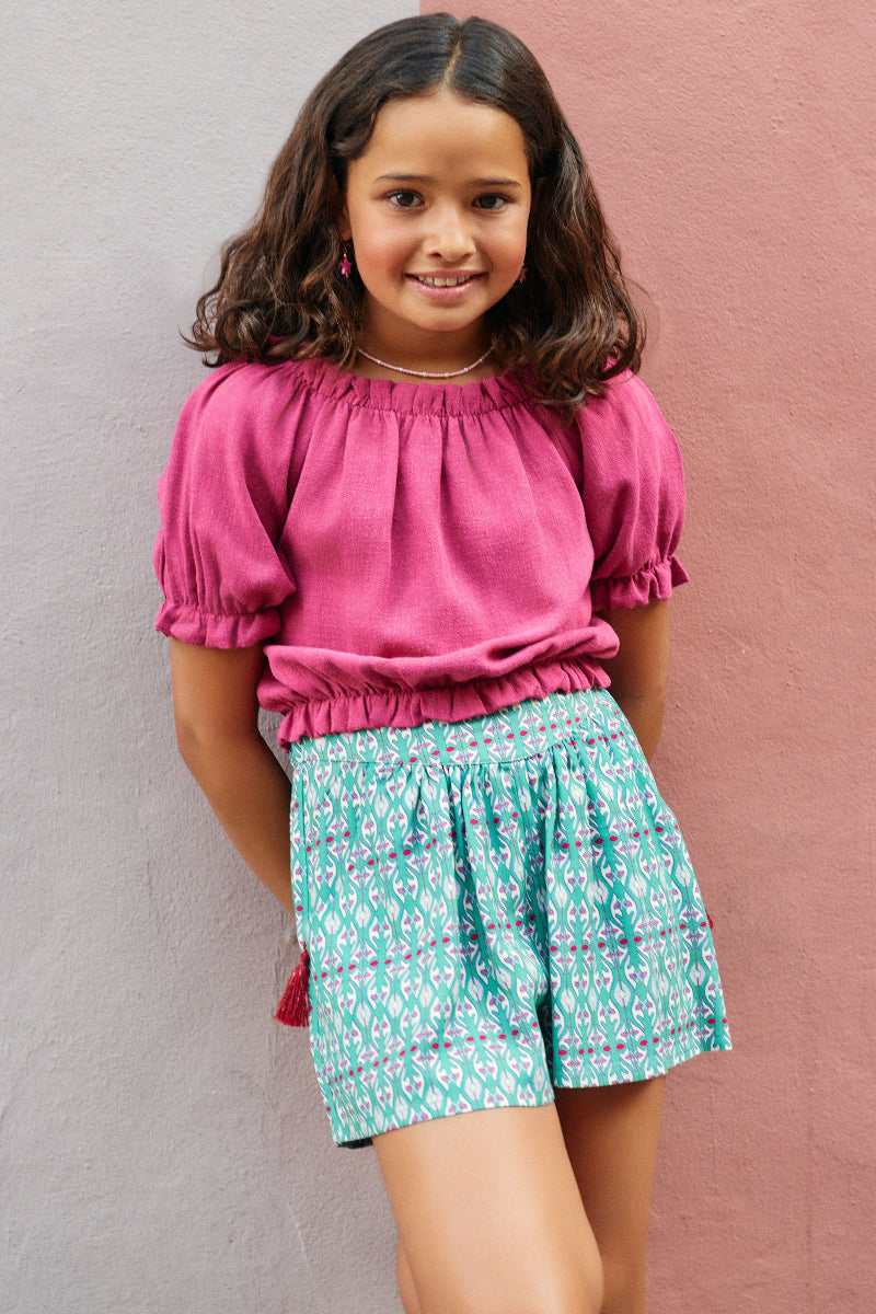 Short vuelo étnico verde