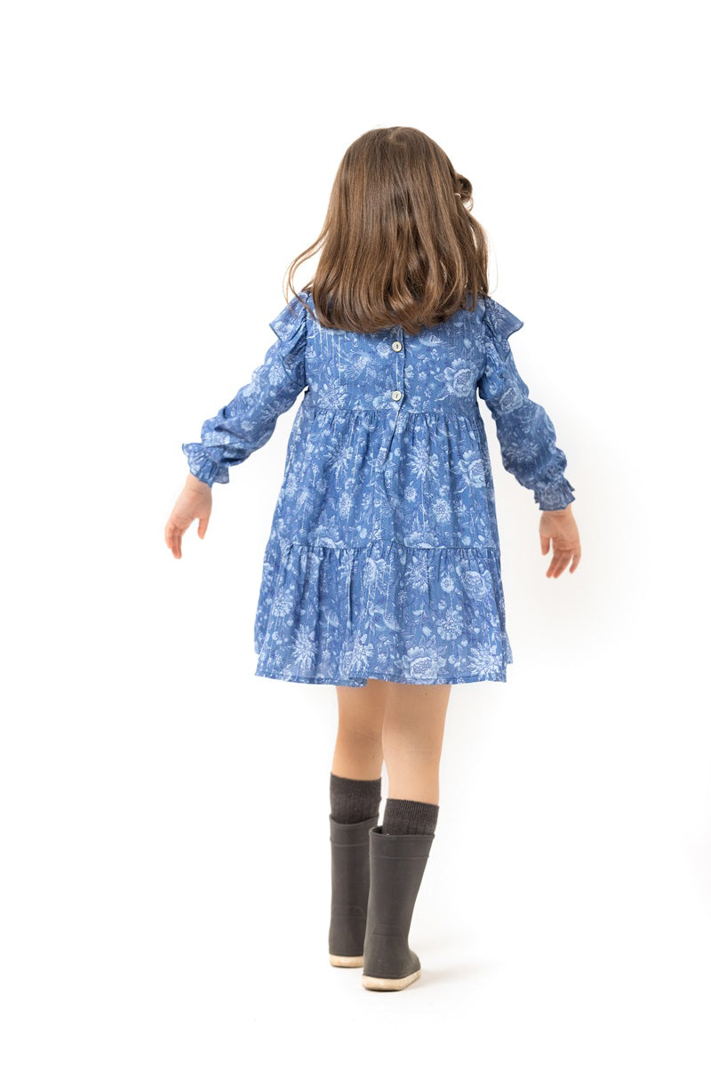 VES03 Vestido bucólico flor azul raya lúrex