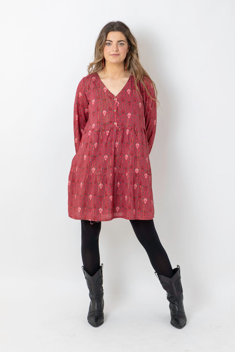 VEST01 Vestido boho guinda