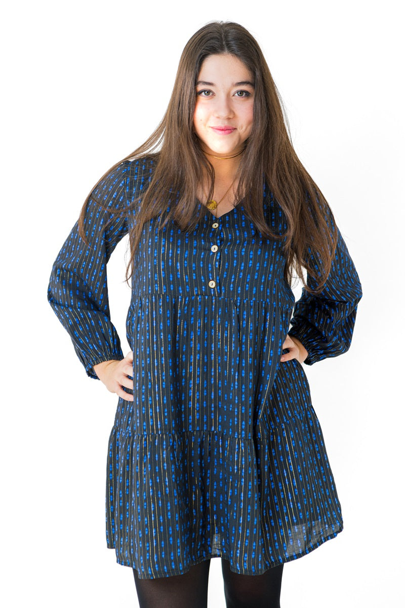 VEST02 Vestido boho negro rombo azul
