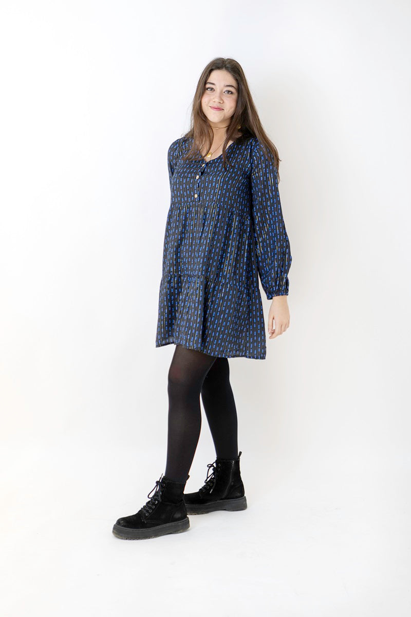 VEST02 Vestido boho negro rombo azul