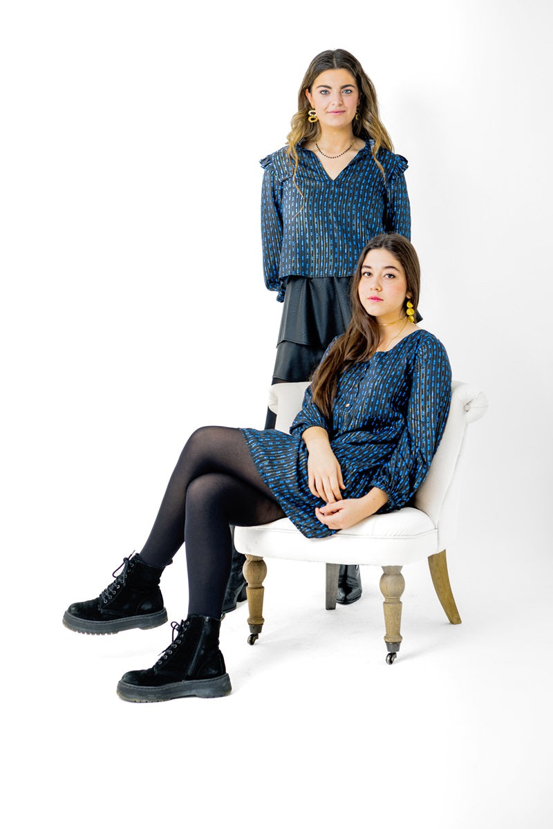 VEST02 Vestido boho negro rombo azul