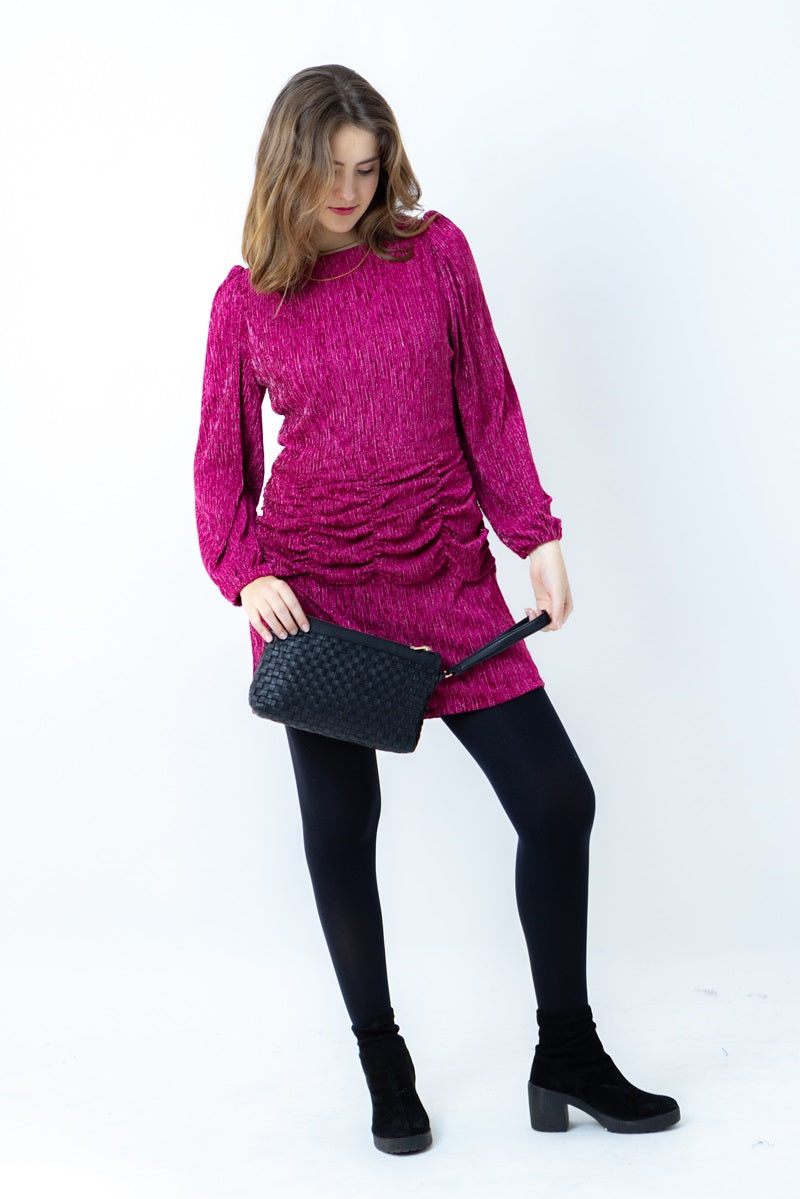 VEST04 Vestido corto terciopelo rosa