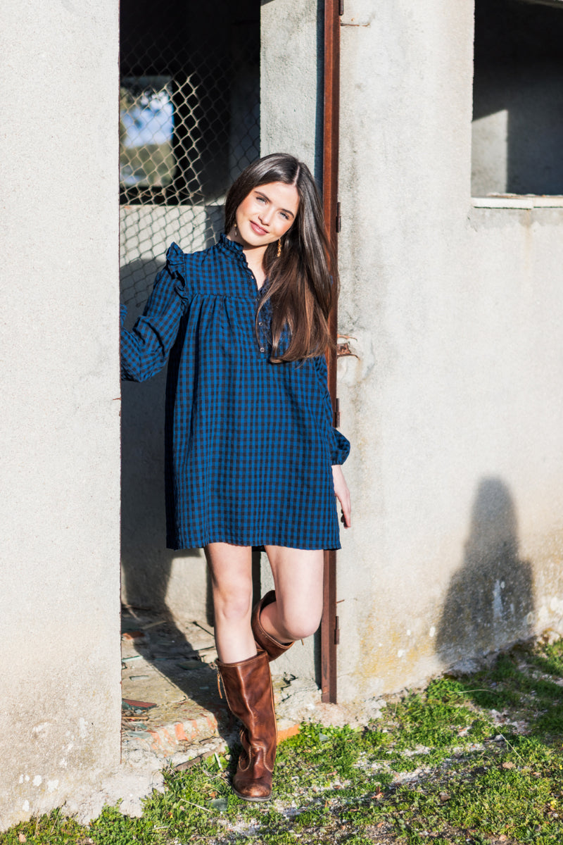 VEST05 Vestido boho vichy azul