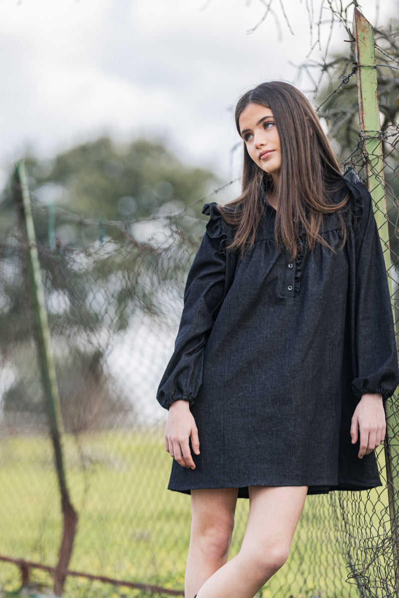 VEST06 Vestido boho denim negro