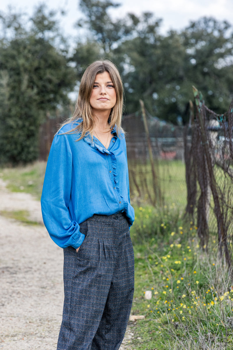 BLUT01 Blusa volante denim