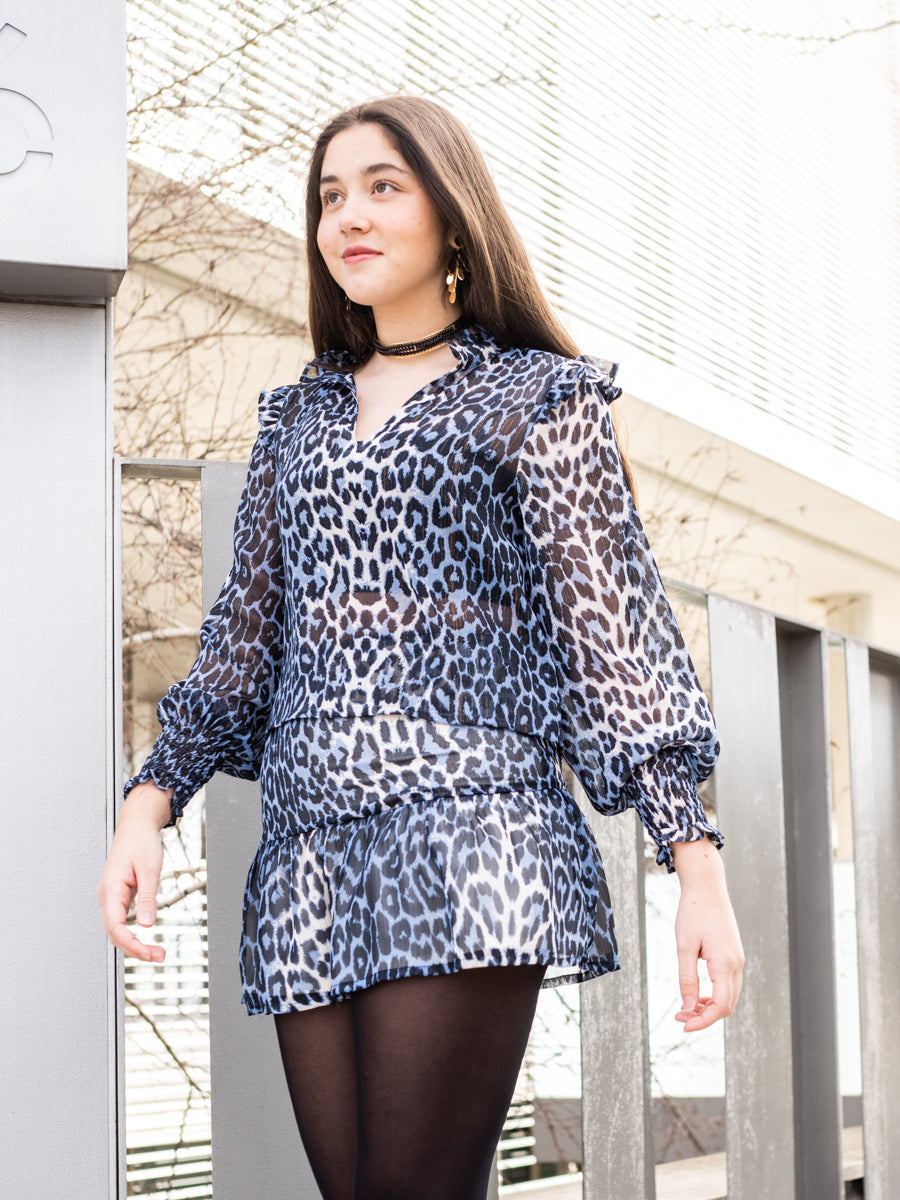 FALT03 Falda corta animal print azul