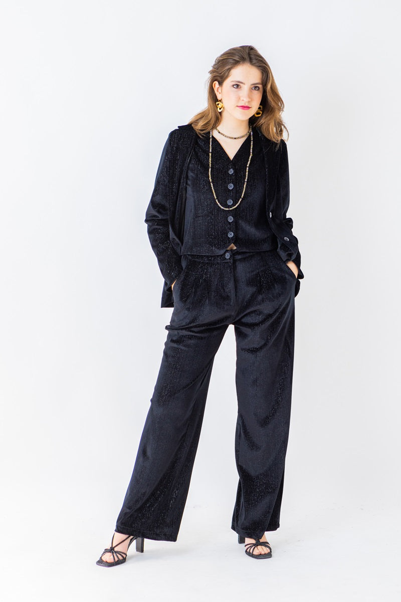 TOP04 Chaleco terciopelo brillo negro