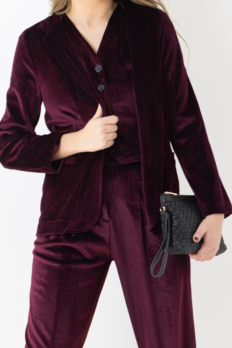 TOP05 Chaleco terciopelo brillo granate