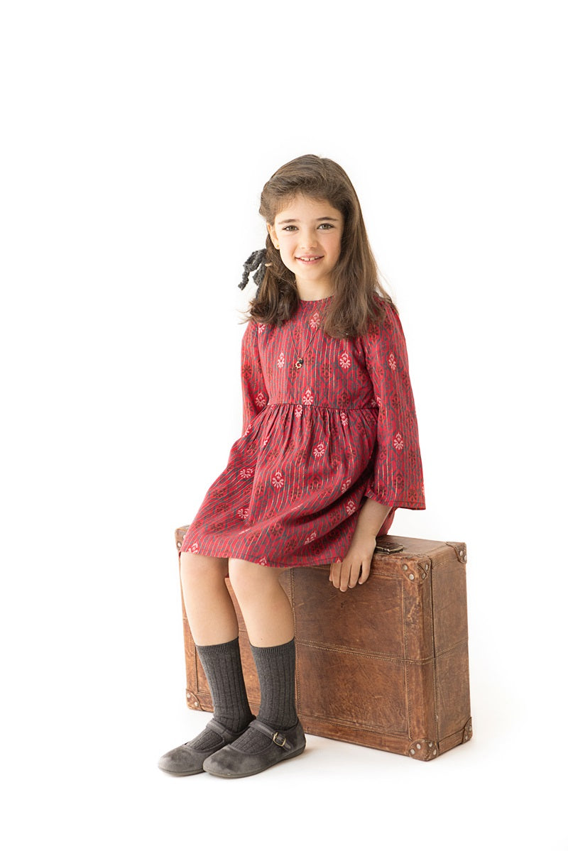 VES05 Vestido boho guinda raya lúrex