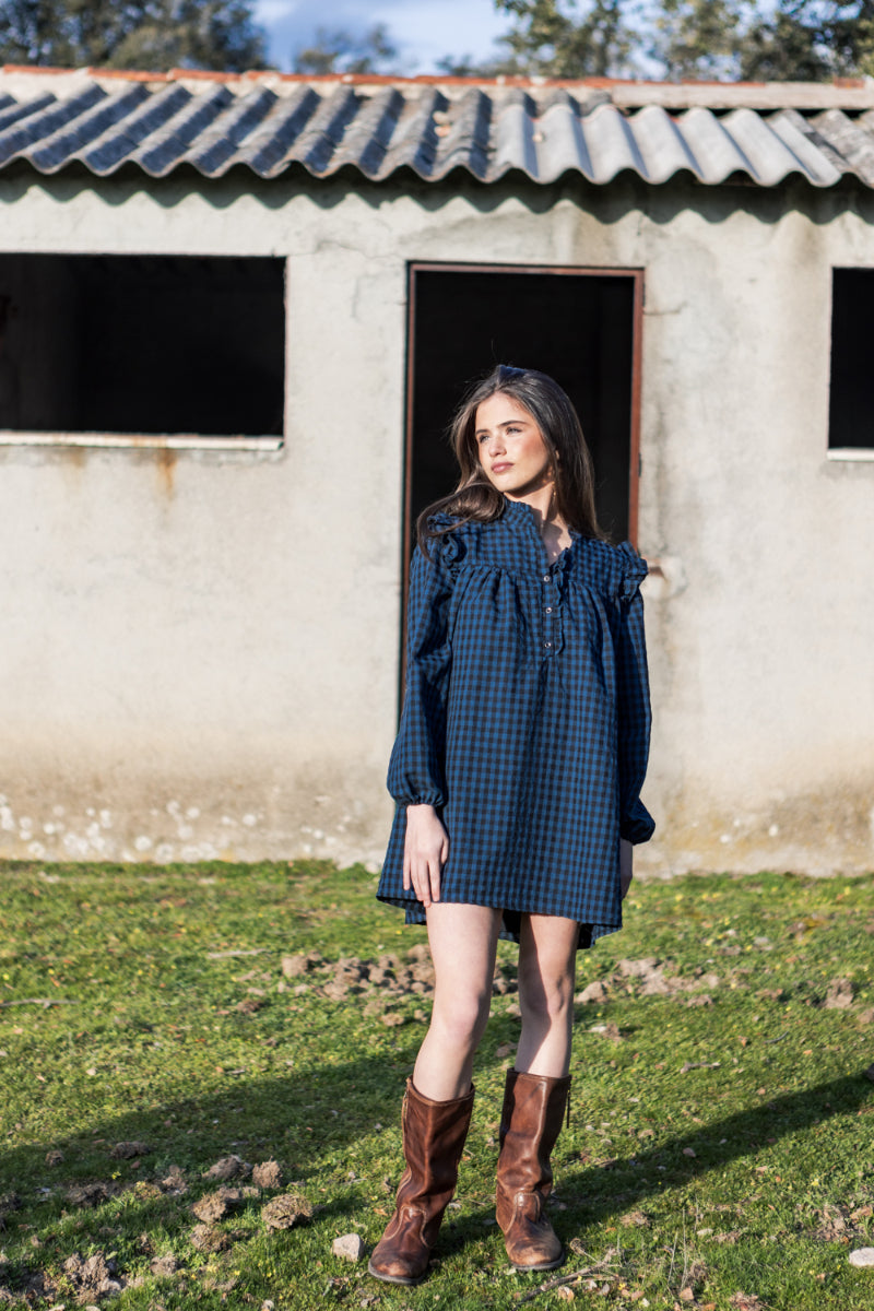 VES05 Vestido boho vichy azul