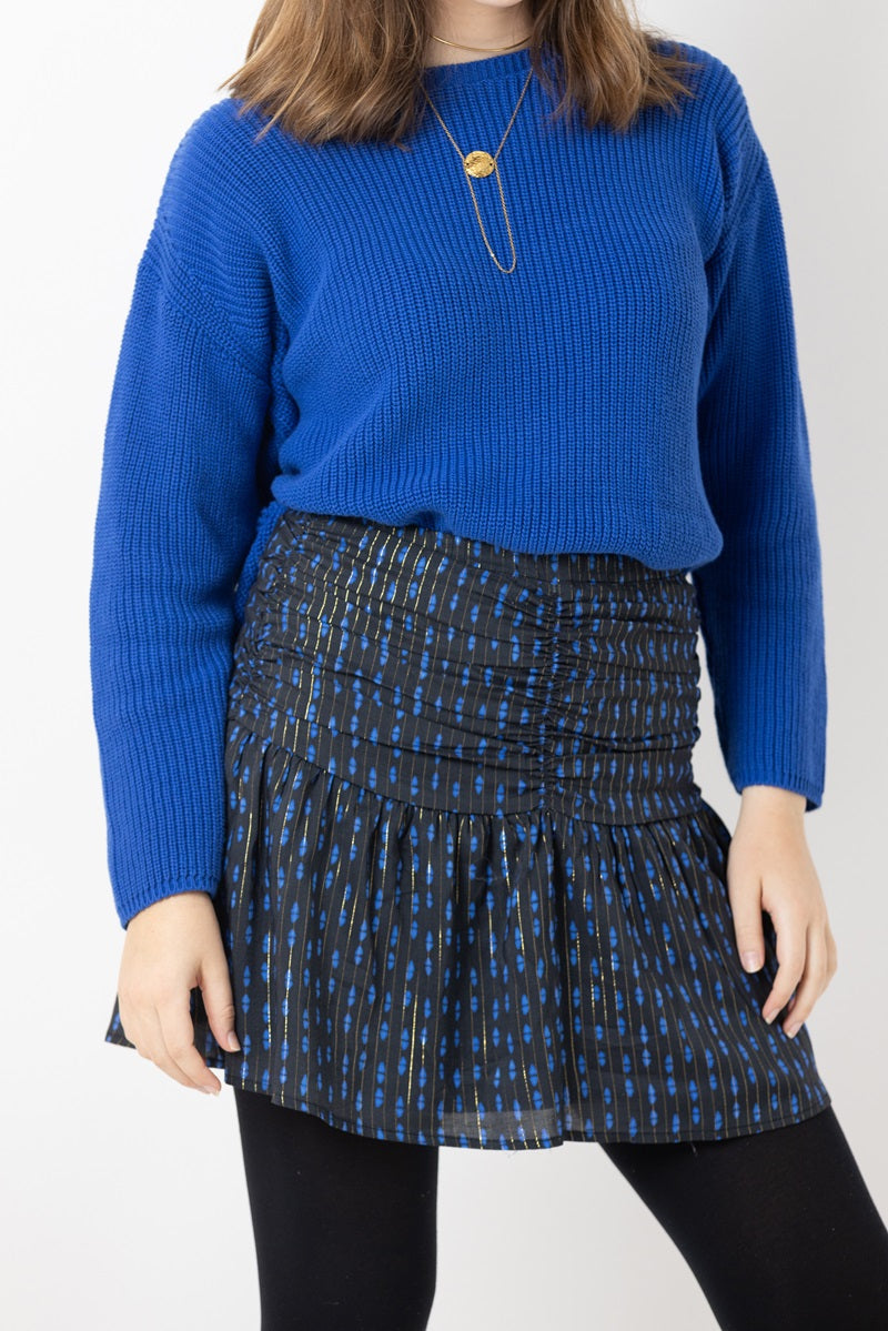 FALT02 Falda corta negra rombo azul