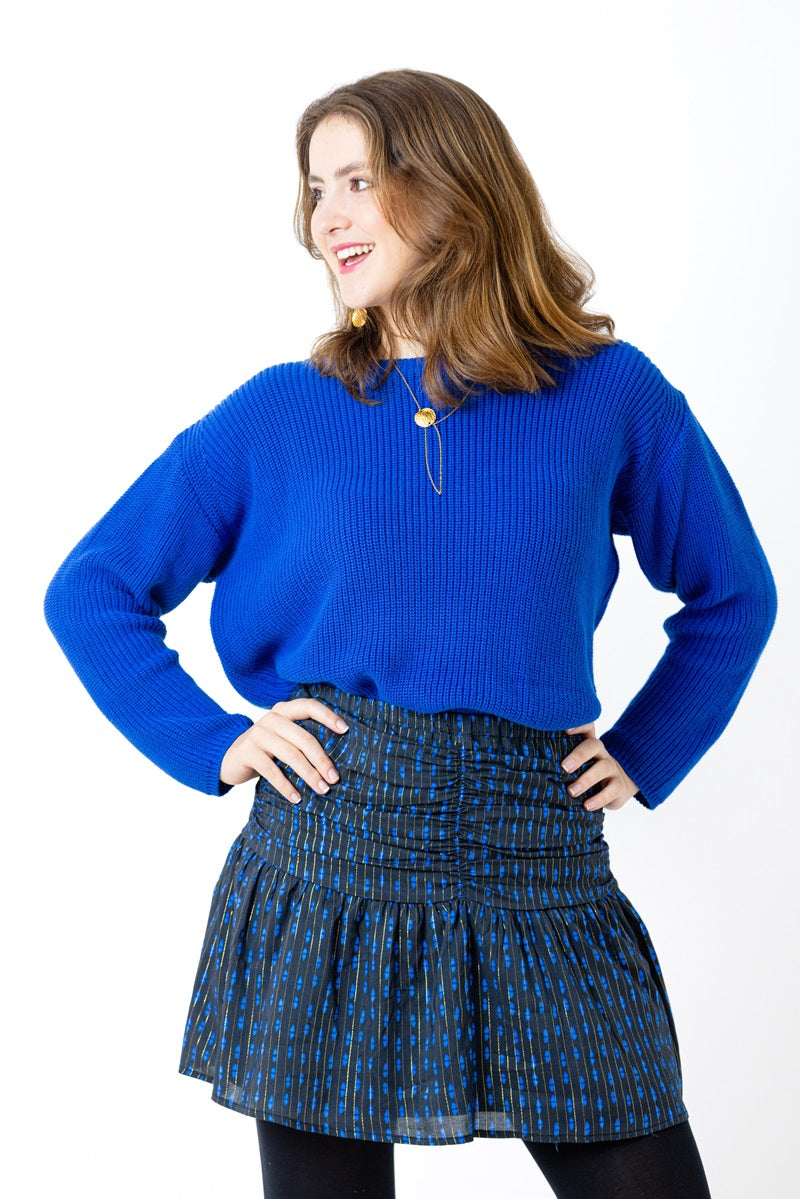 FALT02 Falda corta negra rombo azul