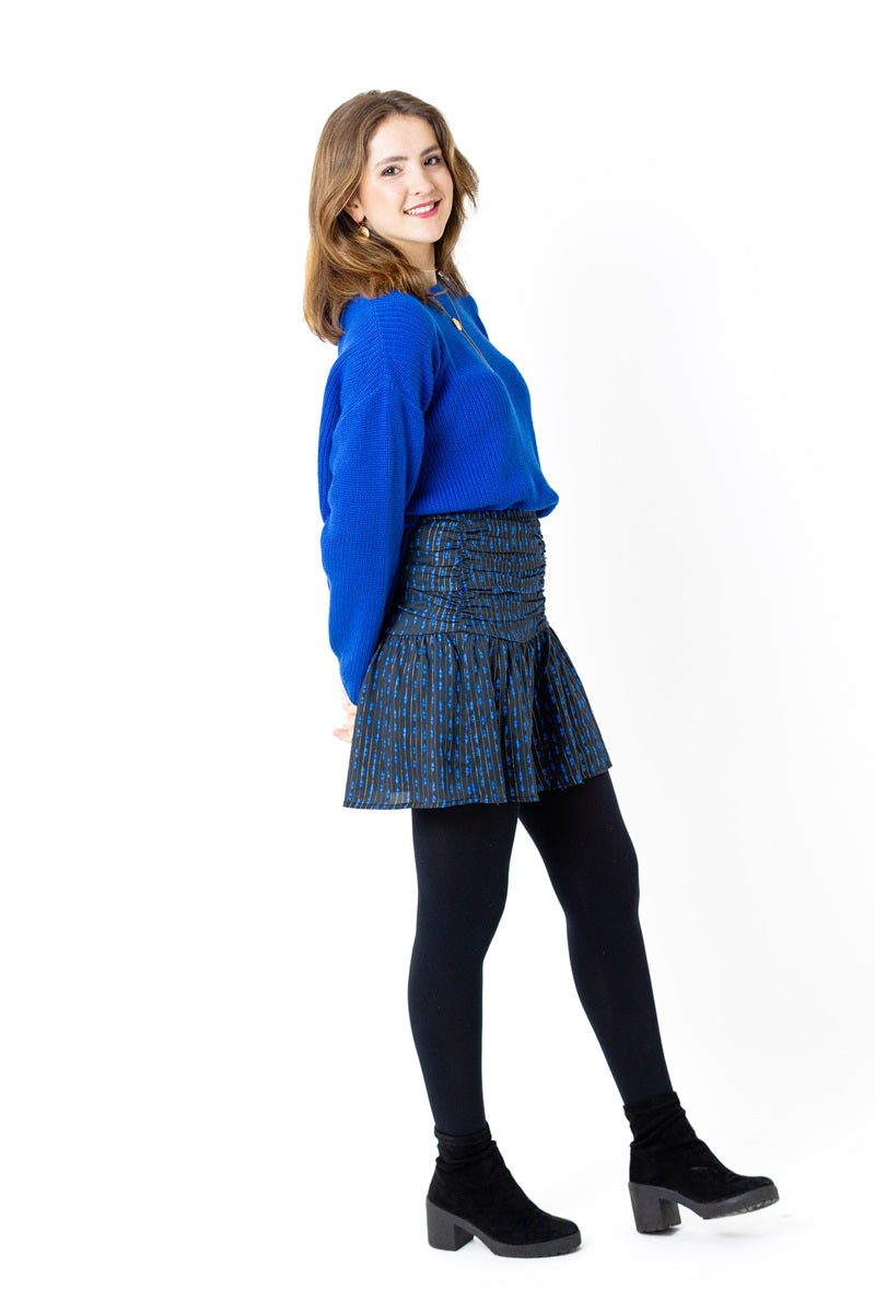FALT02 Falda corta negra rombo azul