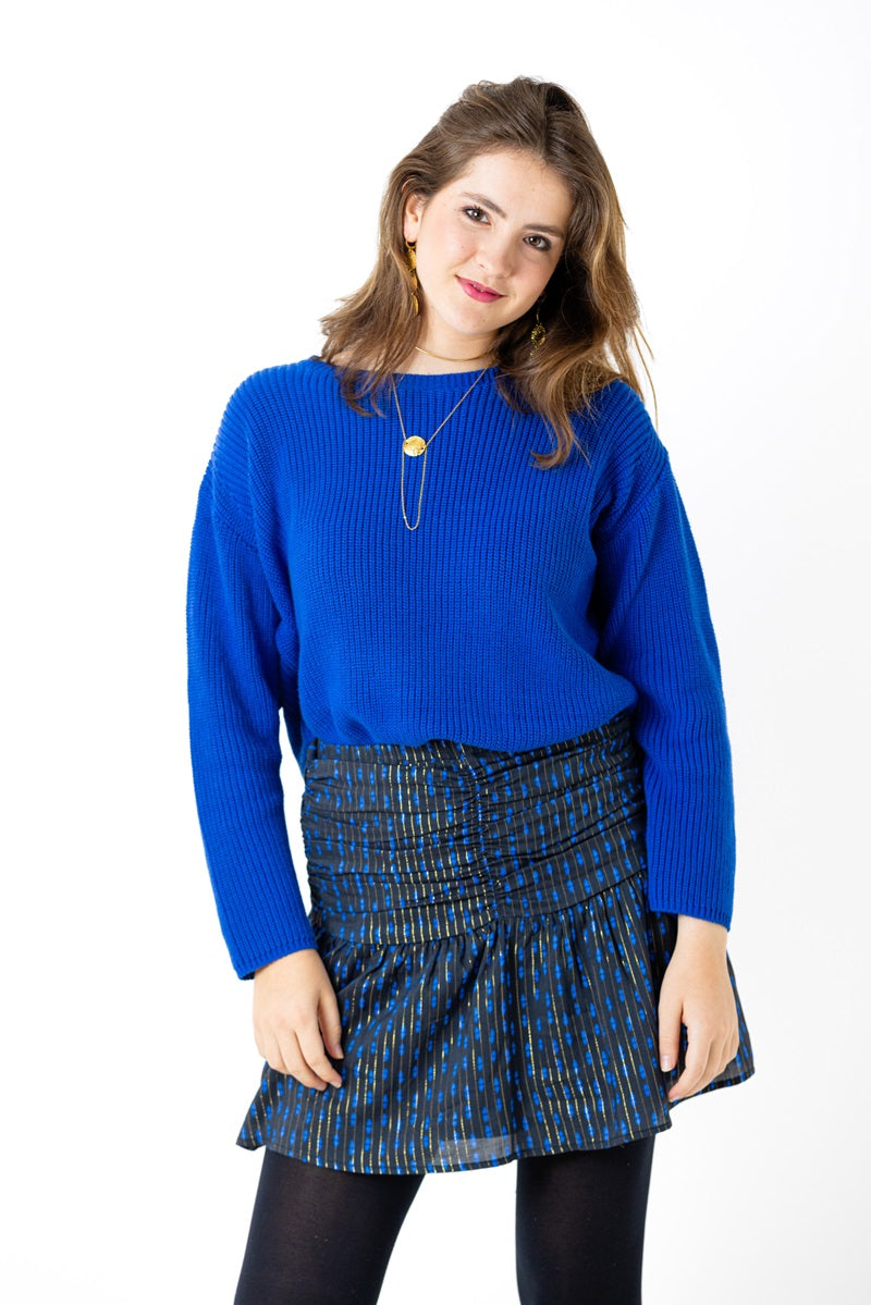 FALT02 Falda corta negra rombo azul