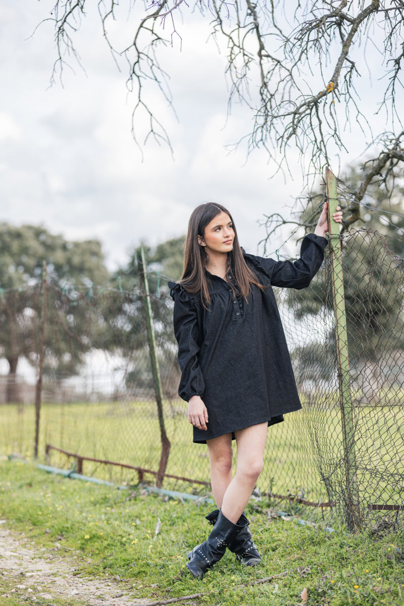 VES06 Vestido boho denim negro