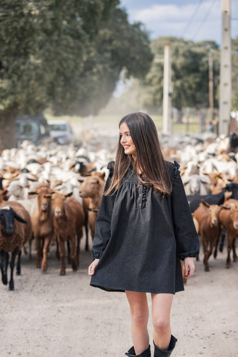 VES06 Vestido boho denim negro