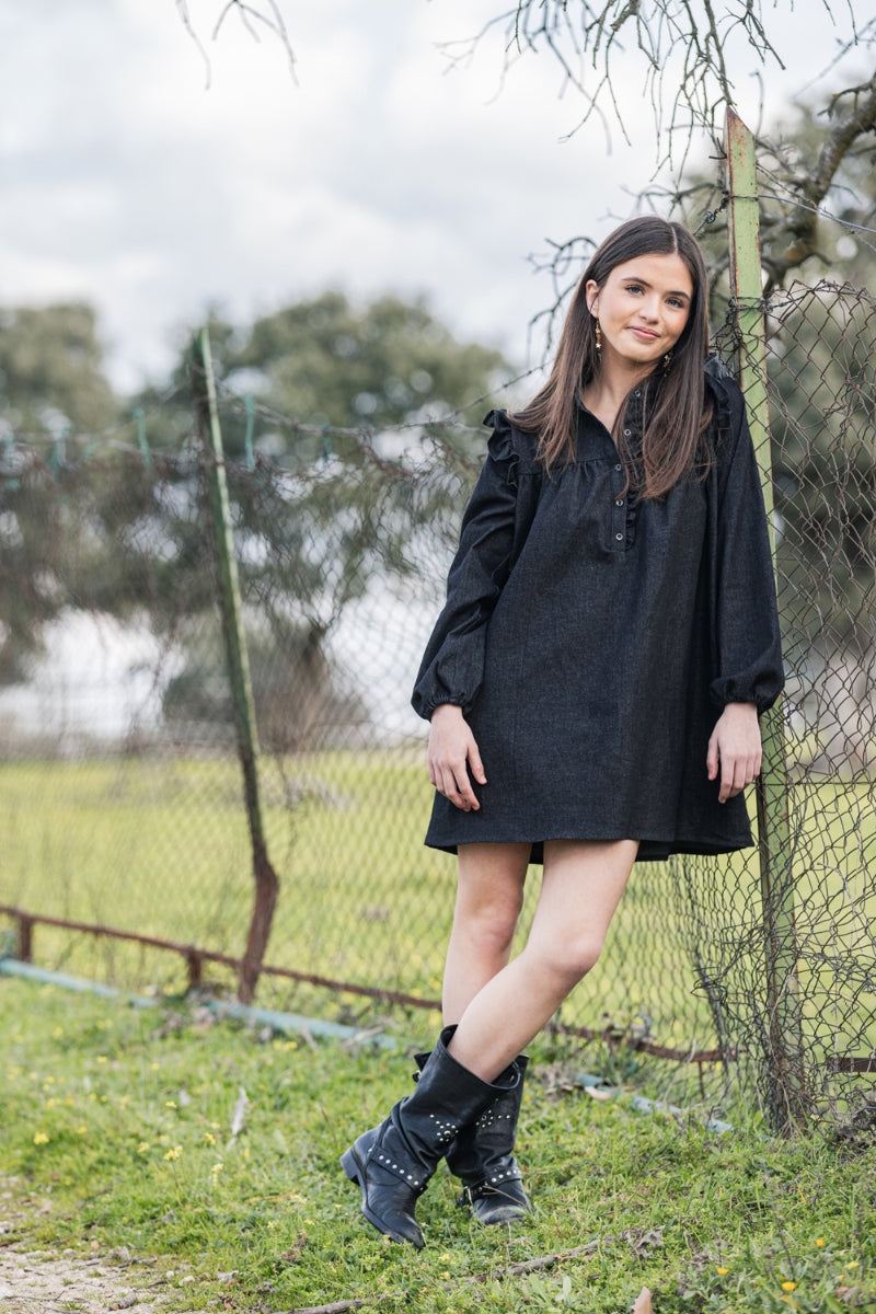 VES06 Vestido boho denim negro