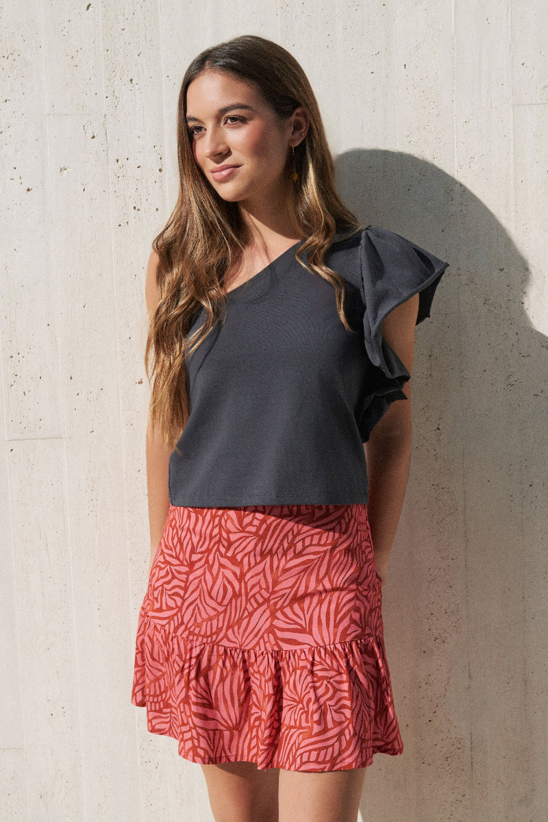 KAM02 Camiseta asimétrica volante antracita