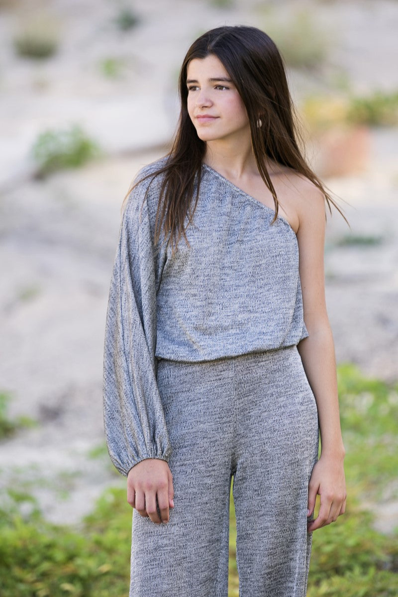 BLUT12 Blusa asimétrica punto gris plata