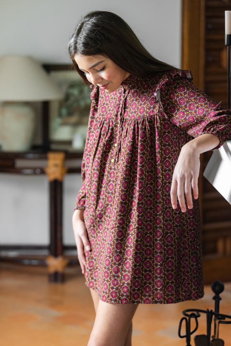VES07 Vestido boho flor granate