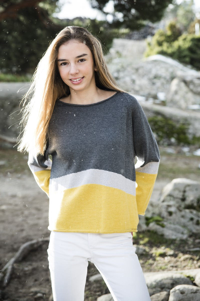 PUNT10 Jersey tricolor antracita/gris brillo /mostaza