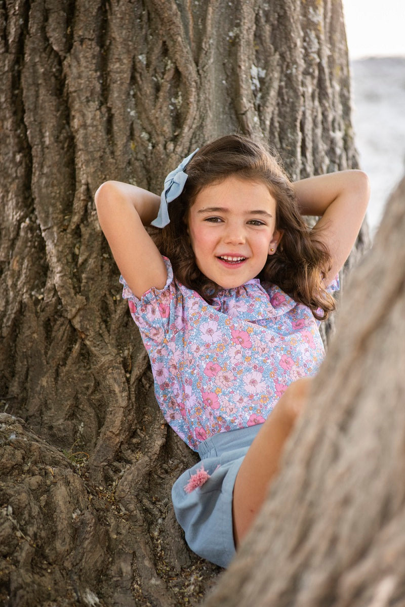 BLU02 Blusa manga farol cuello volante flores liberty