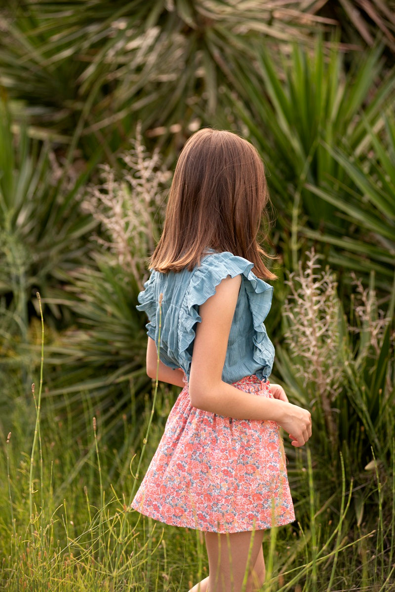 BLU03 Blusa volantes laterales aquamarina