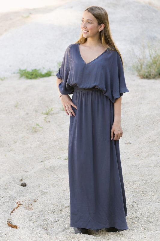 VEST02 Vestido largo bambula gris antracita