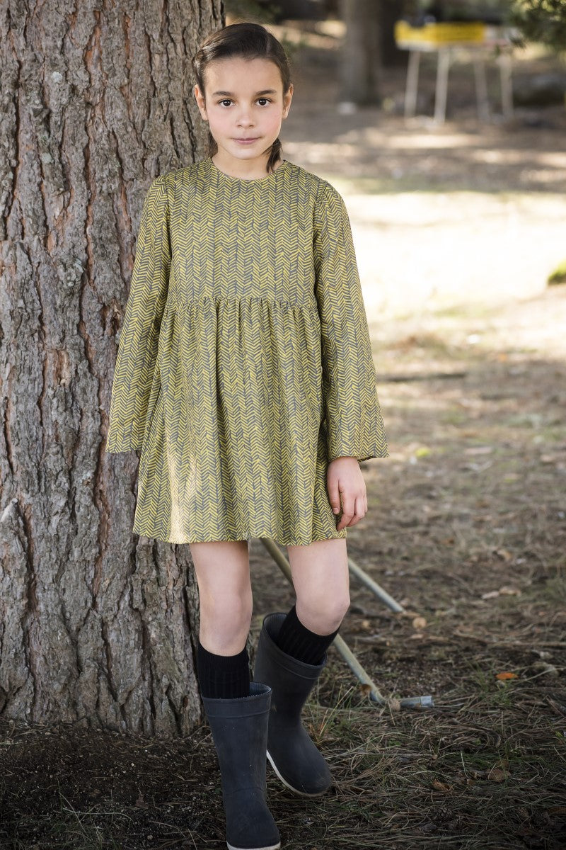 VES06 Vestido boho étnico mostaza y gris