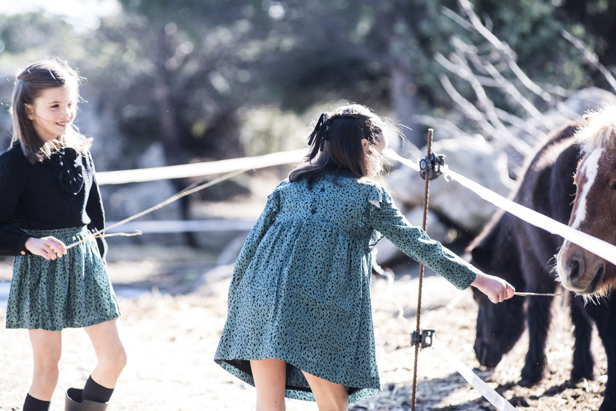 VES07 Vestido volantes animal print verde