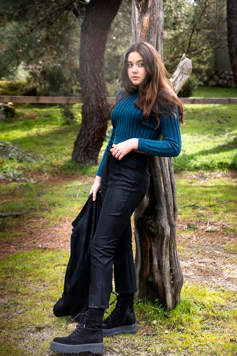 PUNT03 Jersey cropped azul petróleo