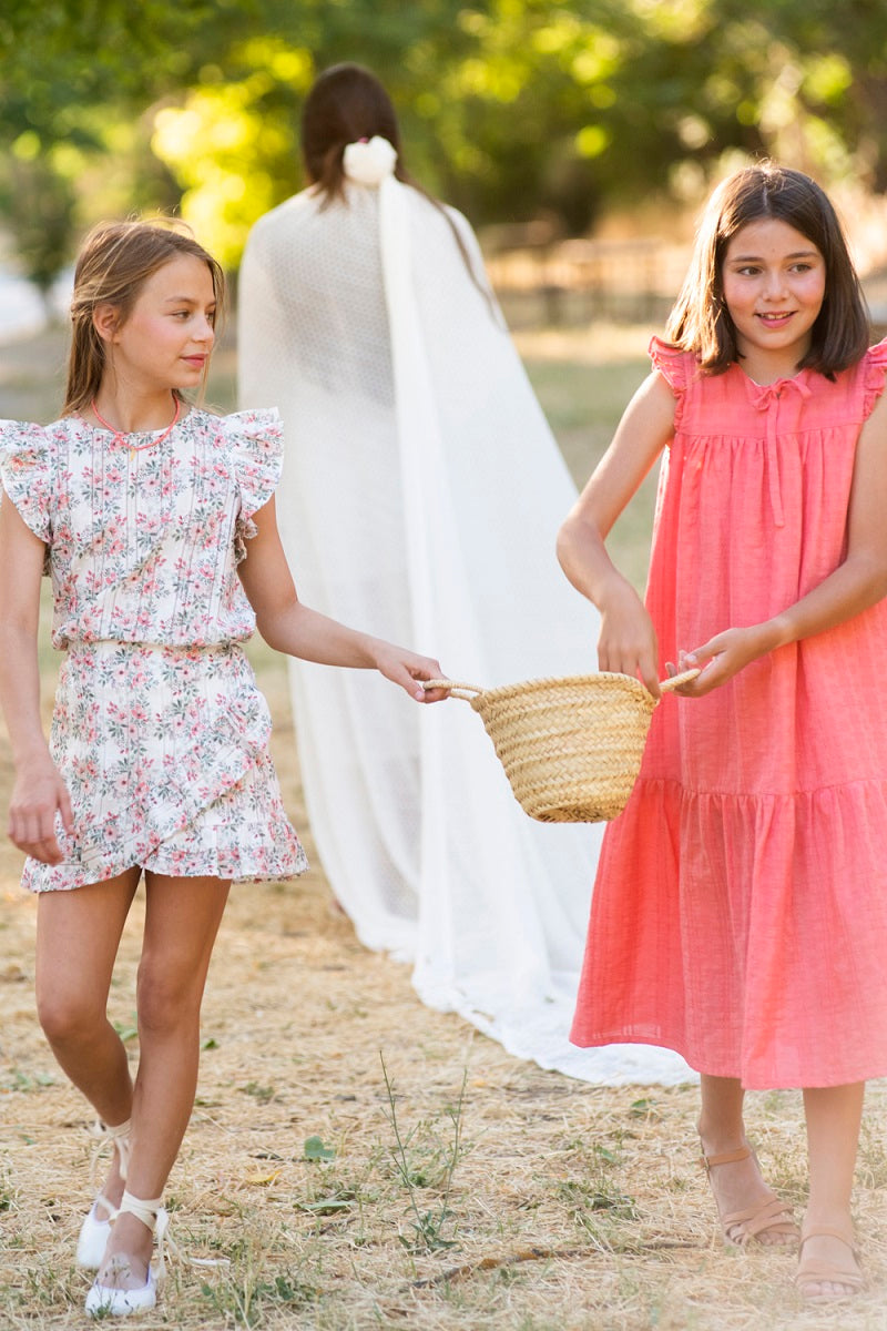 FAL02 Falda volantes flores coral