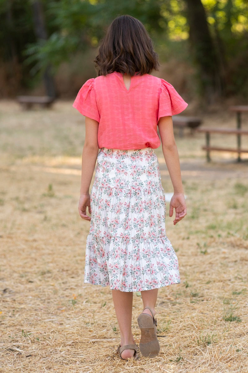 FAL03 Falda midi flores coral