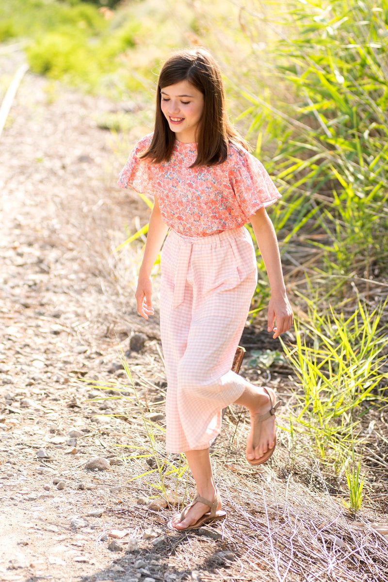 PAN05 Pantalón capri vichy rosa pétalo