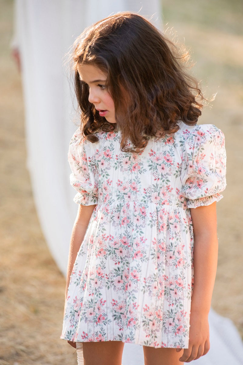 VES04 Vestido manga farol flores coral