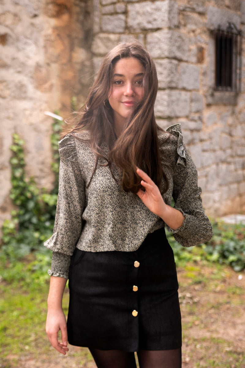 FALT04 Falda abotonada negra efecto piel serpiente