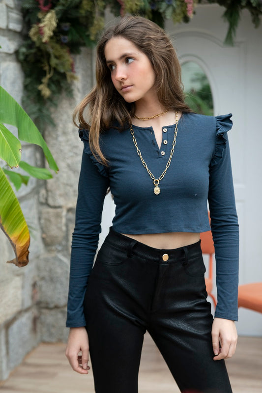 KAMT02 Camiseta cropped listas azul/negro