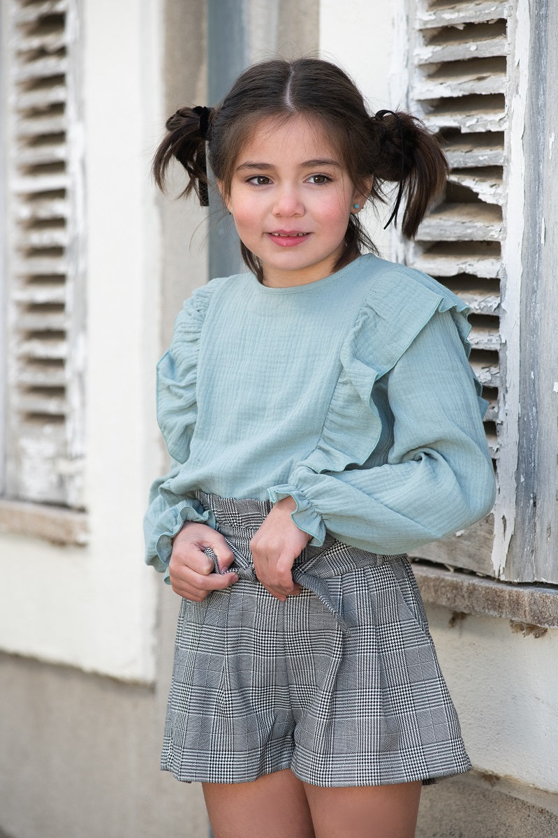 PAN01 Pantalón corto lazada escocés Príncipe de Gales