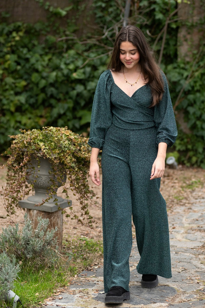 PANT03 Pantalón fluido brillo verde