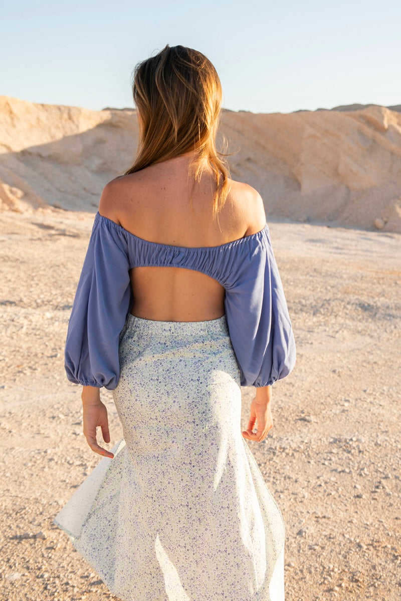 FALT06 Falda larga raja florecitas