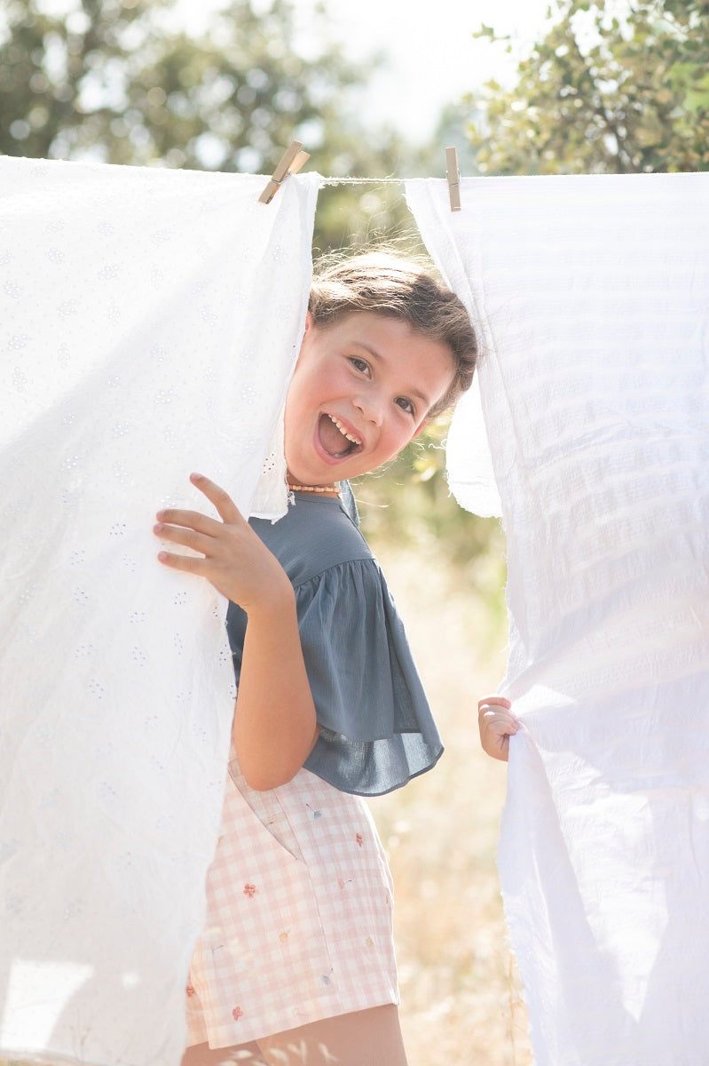 BLU05 Blusa manga mariposa bambula azul